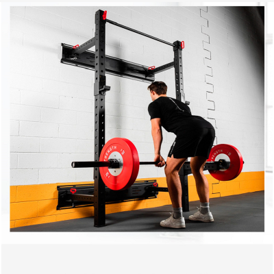 Estante de pared plegable para dominadas y levantamiento de pesas, banco de entrenamiento con brazo de seguridad.
